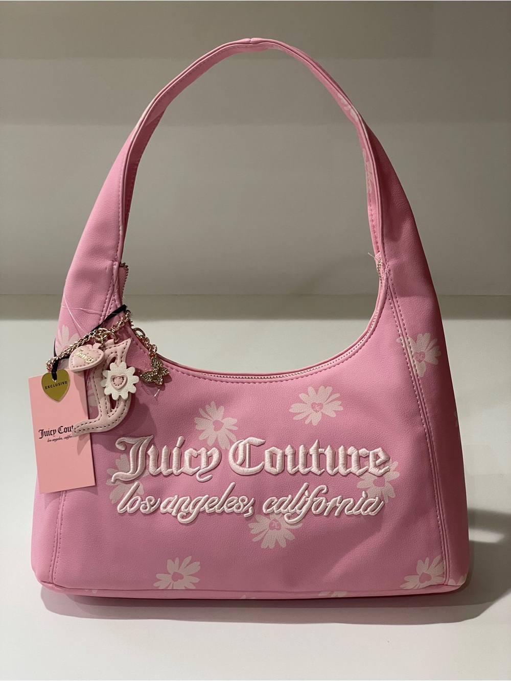 Juicy Couture Daisy For Juicy Flamingo Pink Floral Logo Hobo Shoulder Bag